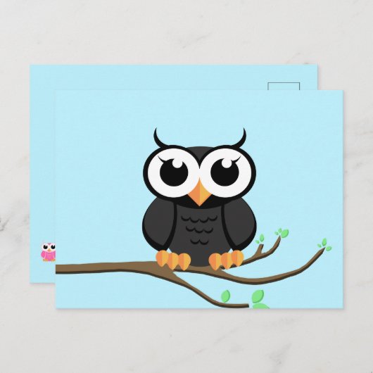 小さな黒いフクロウ空白の – 葉書 ポストカード (正面/裏面)