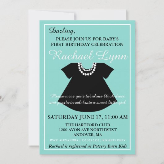 小さな黒い服を着たベビーガールがシャワーを浴びる 招待状 (正面)