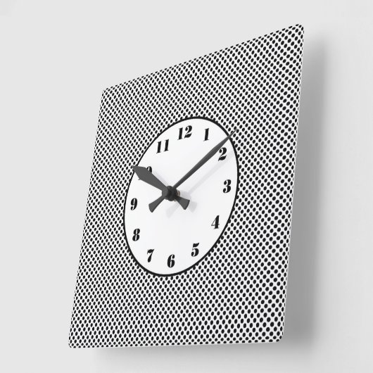 小さな黒い水玉模様のラウンドクロック スクエア壁時計 (傾斜)