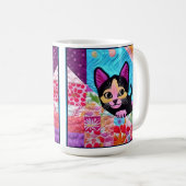 小さな黒と白のキットンのようなデザイン コーヒーマグカップ (正面右)