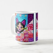 小さな黒と白のキットンのようなデザイン コーヒーマグカップ (正面左)