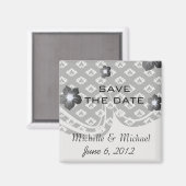 小さな黒と白のダマスクパターン マグネット (正面/裏面)