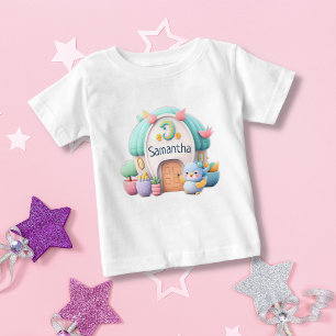 小さな龍と名前の女の子と小さな小さな家 ベビーTシャツ
