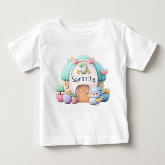 小さな龍と名前の女の子と小さな小さな家 ベビーTシャツ (正面)