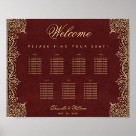 小さな7テーブル ヴィンテージ バーガンディ ゴールド 席次表 ポスター