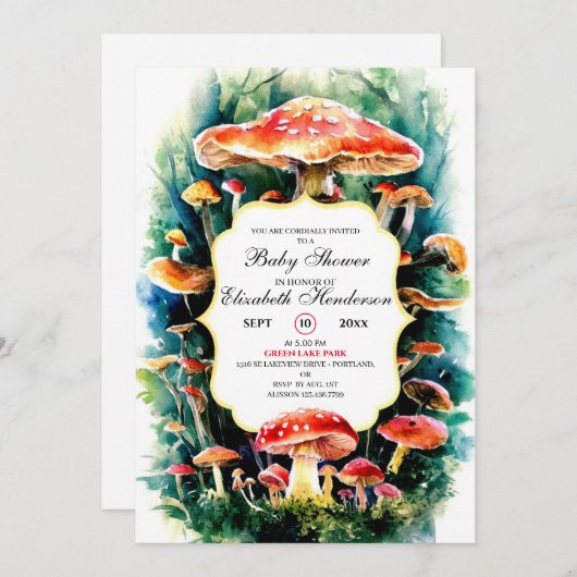 小さなBohoキノコ赤ちゃんシャワー 招待状 (正面/裏面)