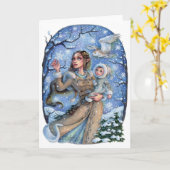 小さなElven疑問に思折り畳まれたグリーティングカードの冬 カード (黄色い花)