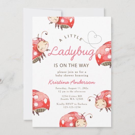 小さなLadybug女の子の赤ちゃんシャワー 招待状 (正面)
