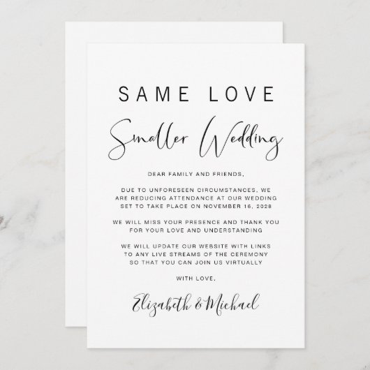 小さエレガントいダウンサ結婚イズ 案内状 (正面/裏面)