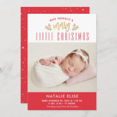 小さメリーなクリスマス |写真の誕生のお知らせ シーズンカード (正面/裏面)