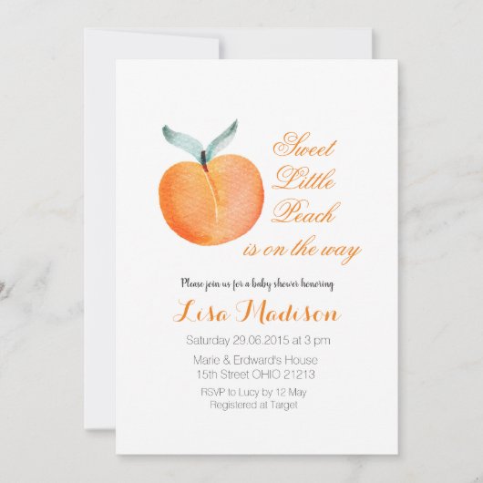 小さモダンな桃がベビーシャワーの途中 招待状 (正面)