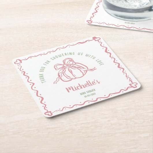 小さユニークなパンプキンありがとう赤ちゃんシャワー スクエアペーパーコースター (アングル)