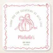 小さユニークなパンプキンありがとう赤ちゃんシャワー スクエアペーパーコースター (正面)