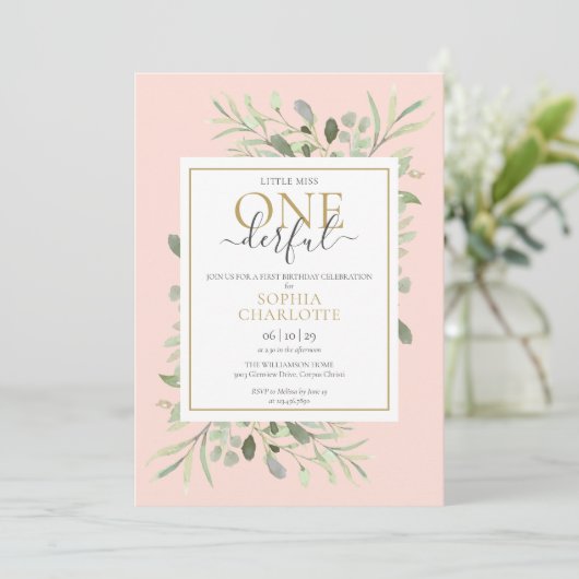 小さ恋しく思い1ダーフルピンクの女の子の誕生日写真 招待状 (スタンド正面)