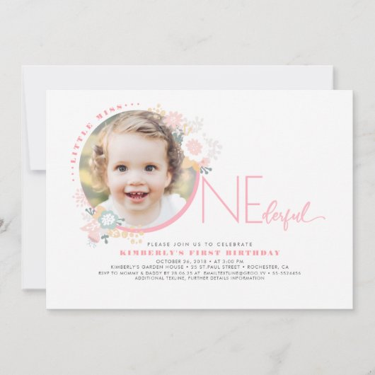 小さ恋しく思なONEderfulかわいい最初の誕生日の写真 招待状 (正面)