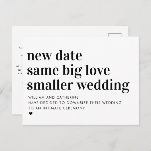小さ結婚い恋タイポグラフィの小型化 案内ポストカード (正面/裏面)