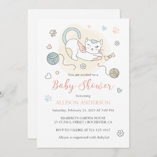 小よくはしゃぐ子の赤ちゃんガールシャワー 招待状 (正面/裏面)