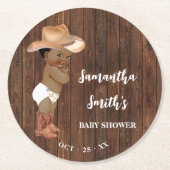 小アフリカ系アメリカ人カウボーイウェスタン赤ちゃんシャワー ラウンドペーパーコースター (正面)