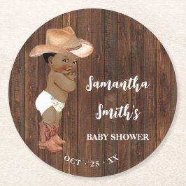 小アフリカ系アメリカ人カウボーイウェスタン赤ちゃんシャワー ラウンドペーパーコースター