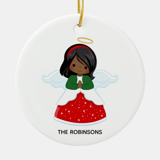 小アフリカ系アメリカ人少女クリスマスエンジェル セラミックオーナメント (正面)