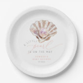 小エレガントさな真珠が赤ちゃんシャワーの途中にある ペーパープレート (正面)