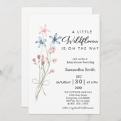 小エレガントさな野花少女の赤ちゃんシャワー 招待状 (正面/裏面)