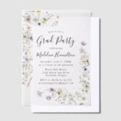 小エレガントさな野草卒業パーティー ベラム紙招待状 (オフセット)