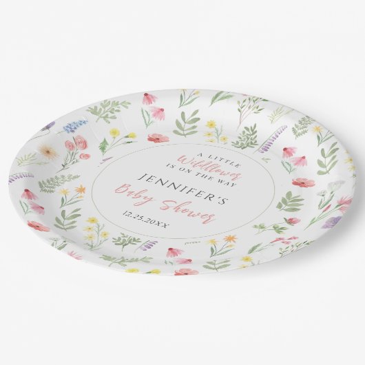 小エレガントさな野草坊保女の子シャワー ペーパープレート (アングル)