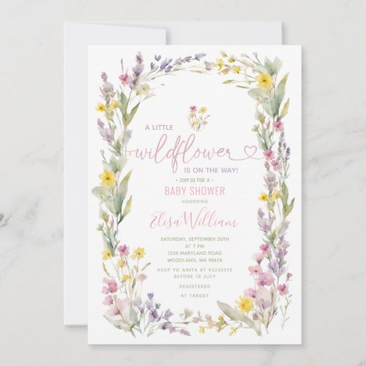 小エレガントカラフルさな野草の赤ちゃんシャワー 招待状 (正面)