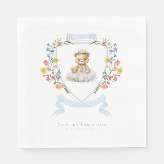 小エレガントプリンセスベア赤王室のちゃんシャワー スタンダードランチョンナプキン (正面)