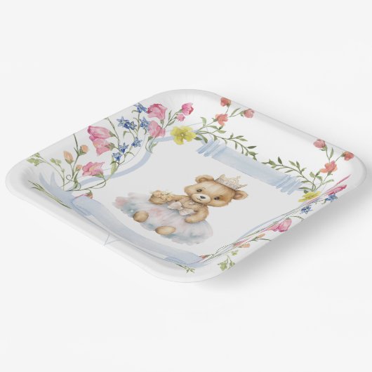 小エレガントプリンセスベア赤王室のちゃんシャワー ペーパープレート (傾斜あり)