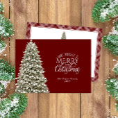 小エレガントメリーさなクリスマスツリーは暗い赤をplaid シーズンカード