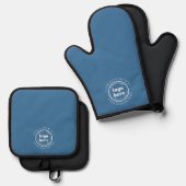 小エレガント事業プロモーションカスタムミュート青 鍋つかみ&鍋敷きセット (正面/裏面)