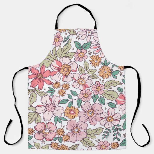 小エレガント手花柄 エプロン (正面)