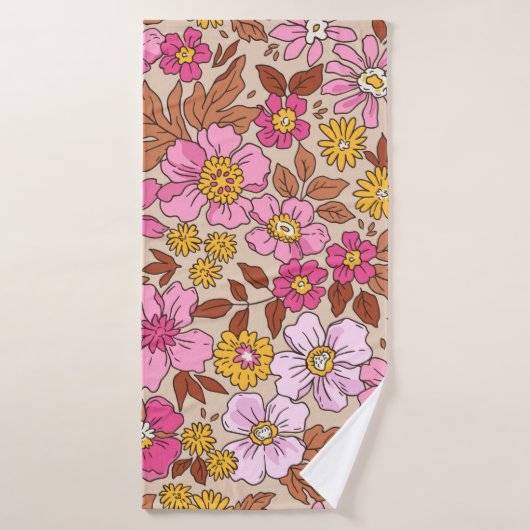 小エレガント手花柄 バスタオル (バスタオル)