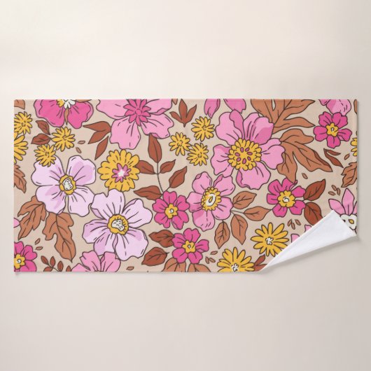 小エレガント手花柄 バスタオル (バスタオル)