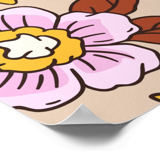 小エレガント手花柄 ポスター (角)