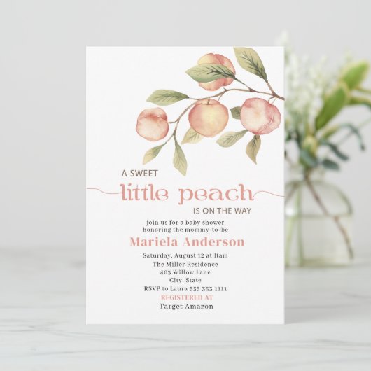 小エレガント桃の水色の赤ちゃんシャワー 招待状 (スタンド正面)