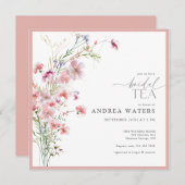 小エレガント桃色の花ブライダル茶 招待状 (正面/裏面)