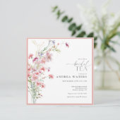 小エレガント桃色の花ブライダル茶 招待状 (スタンド正面)