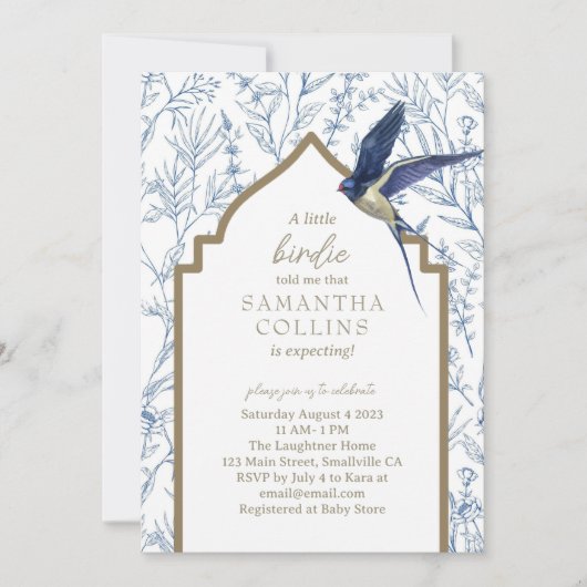 小エレガント鳥の森の牧草地の赤ちゃんシャワー 招待状 (正面)