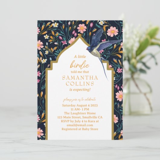 小エレガント鳥の森の牧草地の赤ちゃんシャワー 招待状 (スタンド正面)