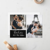 小エレガント黒2フォトコラージュ結婚ズ ノートカード (正面/裏面インサイチュ)