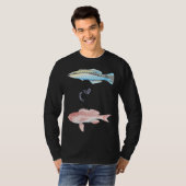 小カラフルさい魚が真ん中で飛び跳ねる Tシャツ (正面フル)