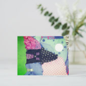 小カラフルさな家、月、猫とコラージュ ポストカード (スタンド正面)