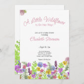 小カラフルさな野花少女の赤ちゃんシャワー 招待状 (正面/裏面)