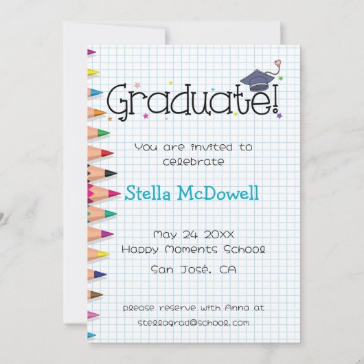小カラフル卒卒業招待状 招待状 (裏面)