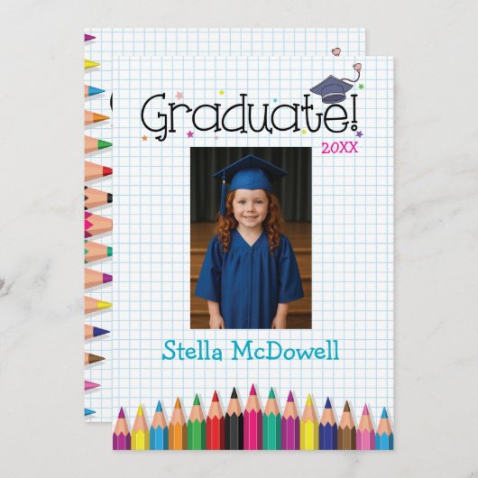 小カラフル卒卒業招待状 招待状 (正面/裏面)