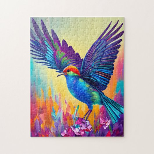 小カラフル鳥が飛び立つ準備 ジグソーパズル (縦)