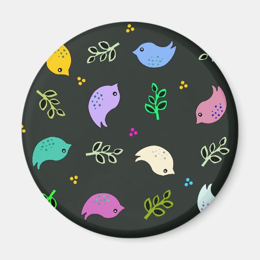 小カラフル鳥の模様 マグネット (正面)